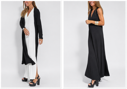 robe sans manches à col en V et gilet long uni