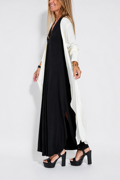 robe sans manches à col en V et gilet long uni